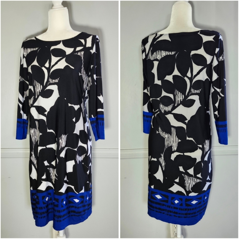 Black and White Sheath Dress with 3/4 Sleeve